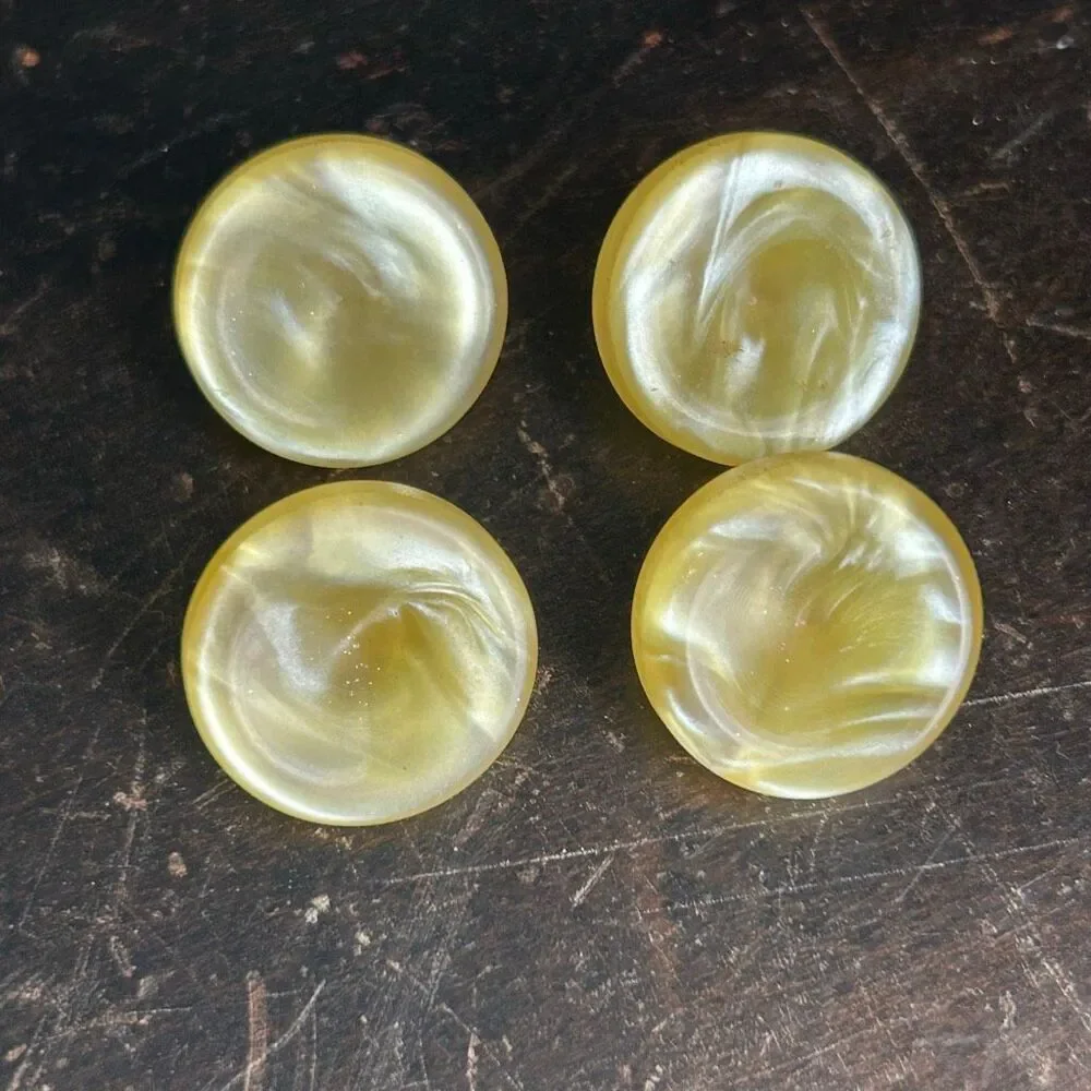 Vintage 4 Yellow Moonglow Lucite Concave Round Buttons